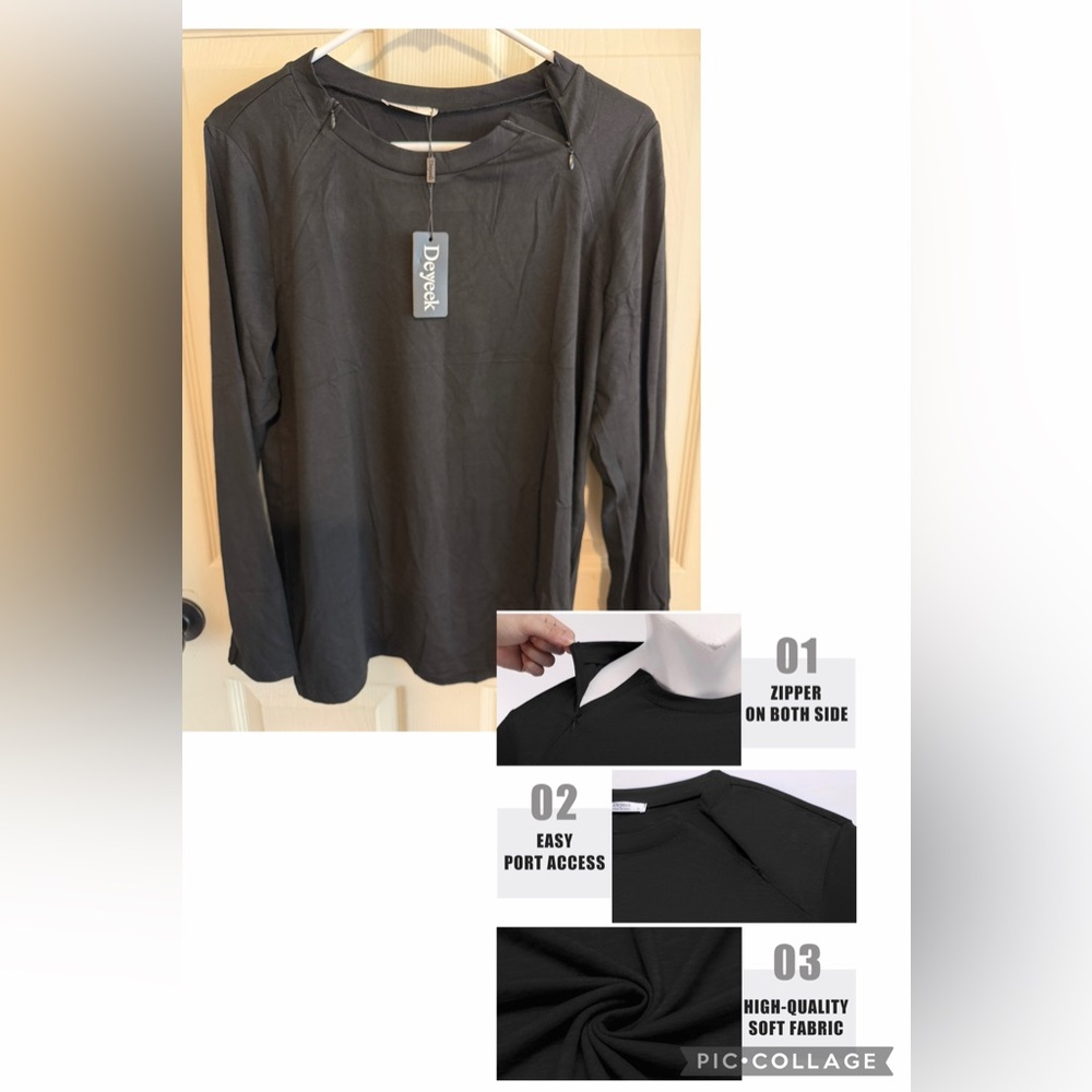 Deyeek Unisex Chemo Shirts for Port Access Chemotherapy Must Haves Long Sleeve